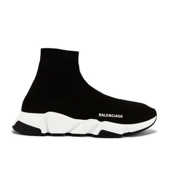 BALENCIAGA Speed Light Knit Sneakers Black White - Picture 1 of 13